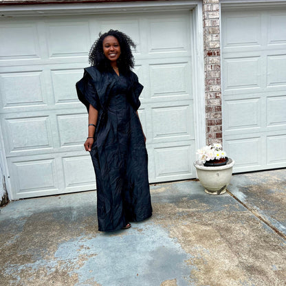 Luxury Gold and Black African European Damask Brocade Bubu Maxi Dress