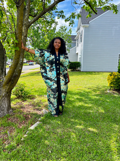 African Luxury Damask Brocade Abstract Pattern Bubu Maxi Dress