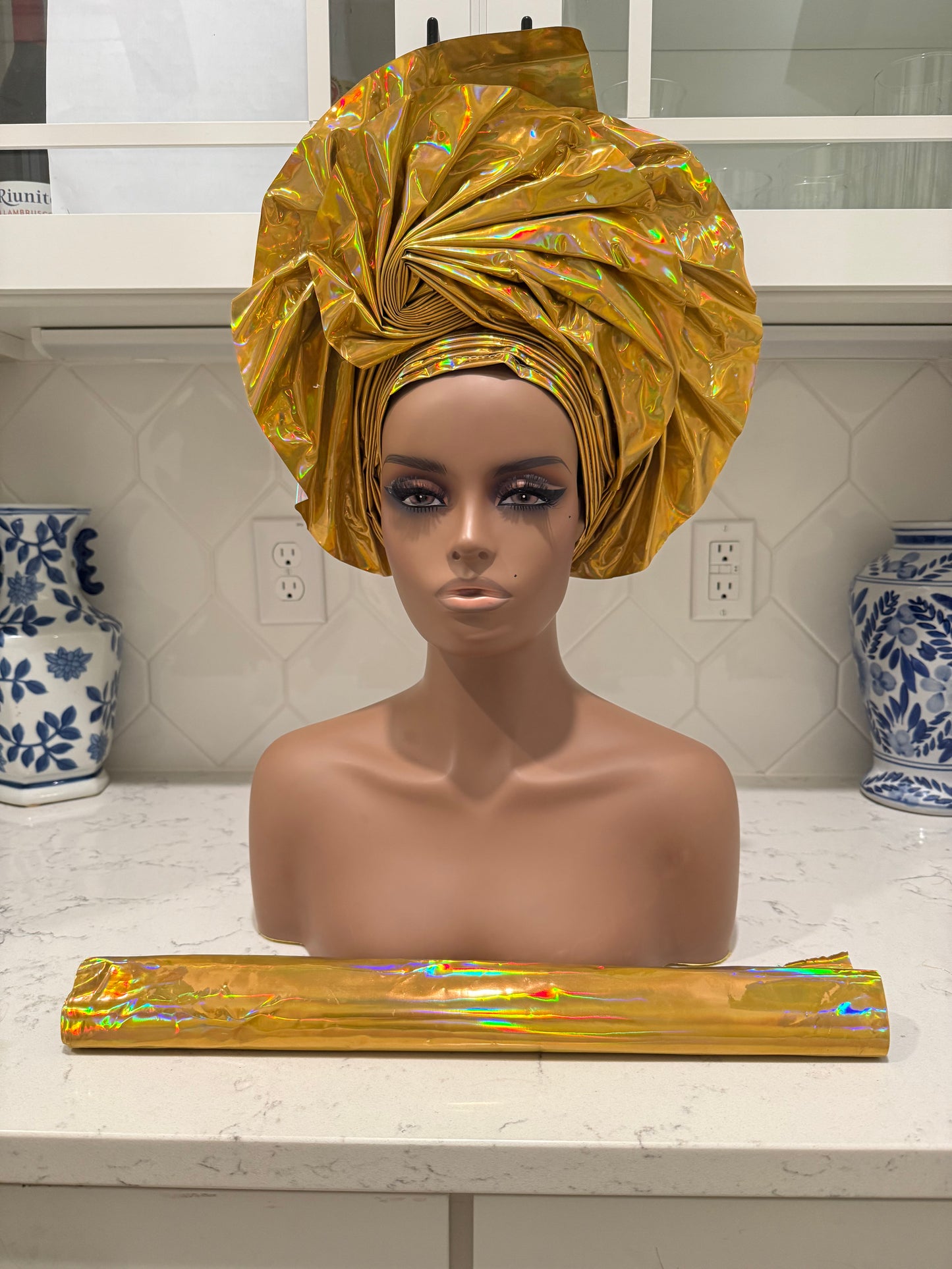 African Unique Liquid Metallic Auto Gele 2p Set