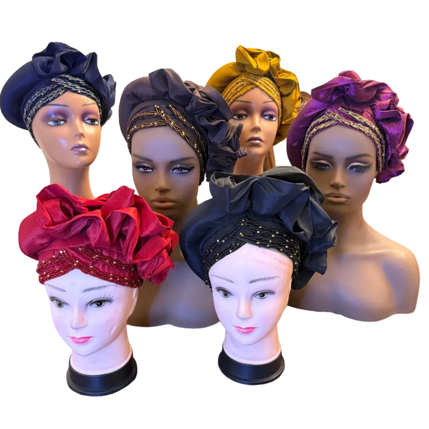 African Double Patterned Beaded Afro Adufe Turban/Hat/Cap