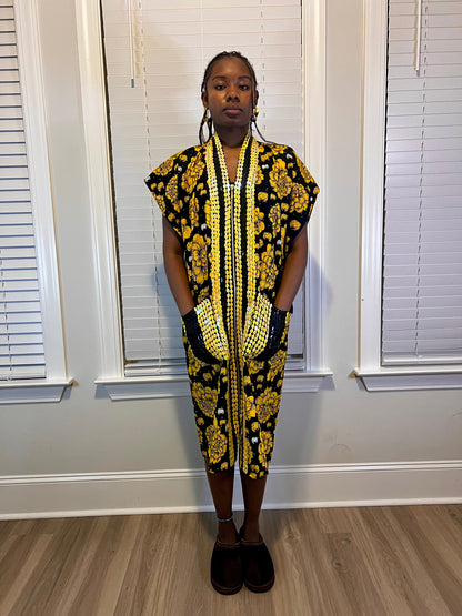 African Ankara Hand Beaded Short Maxi Bubu/Dress