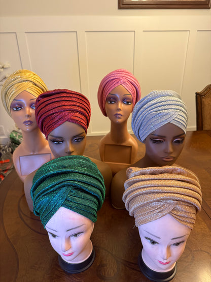African glittering Step Patterned Turban