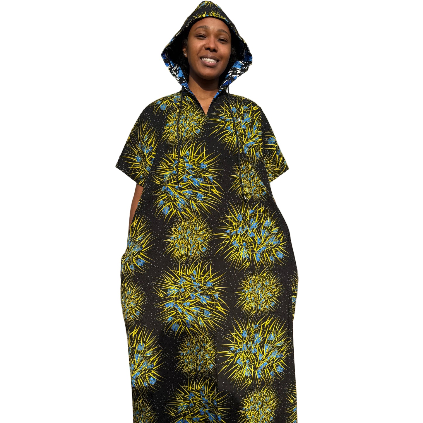 Modern African Ankara Wax Print Hooded Dress with Glittery stones