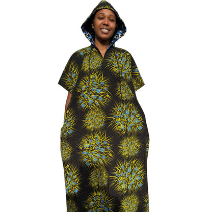 Modern African Ankara Wax Print Hooded Dress with Glittery stones