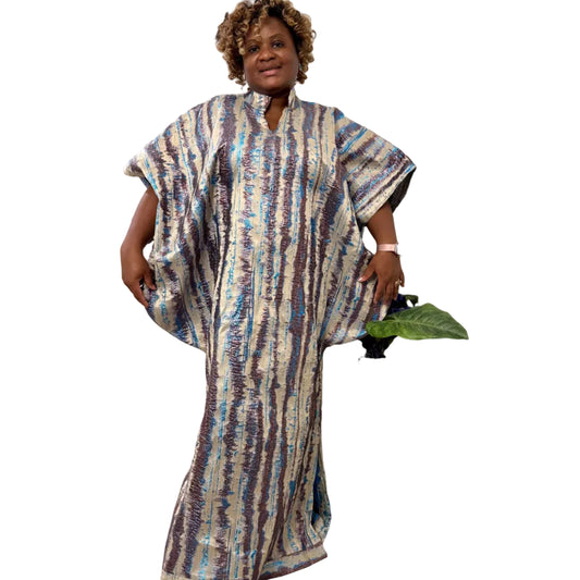 Luxury European Damask Brocade Bubu Maxi Dress