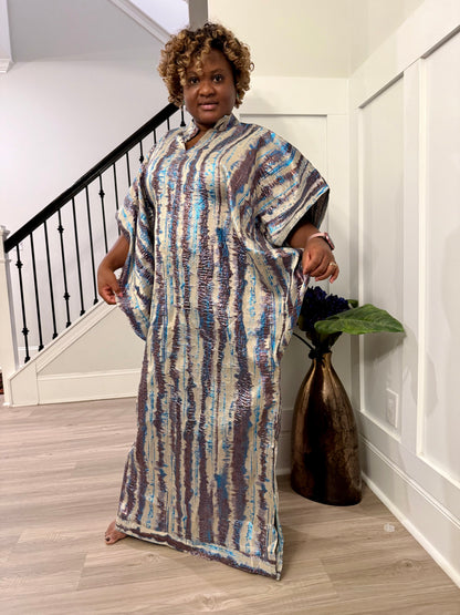 Luxury European Damask Brocade Bubu Maxi Dress