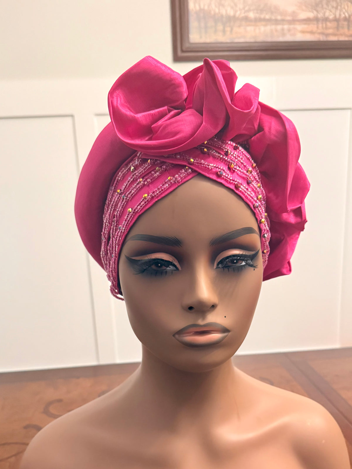 African Double Patterned Beaded Afro Adufe Turban/Hat/Cap
