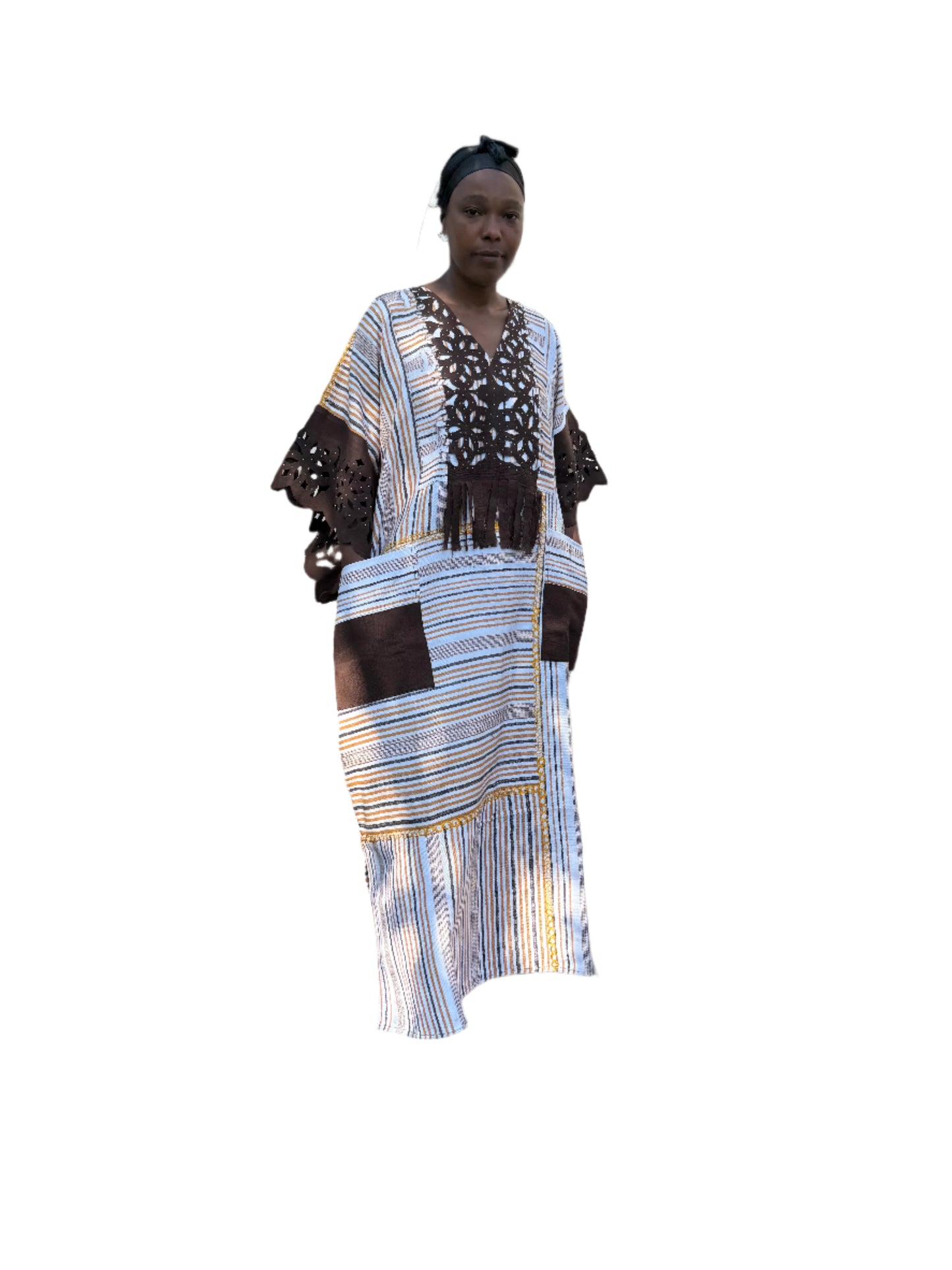 Special African Traditional Woven Aso-Oke/Kente Boubou Maxi Dress