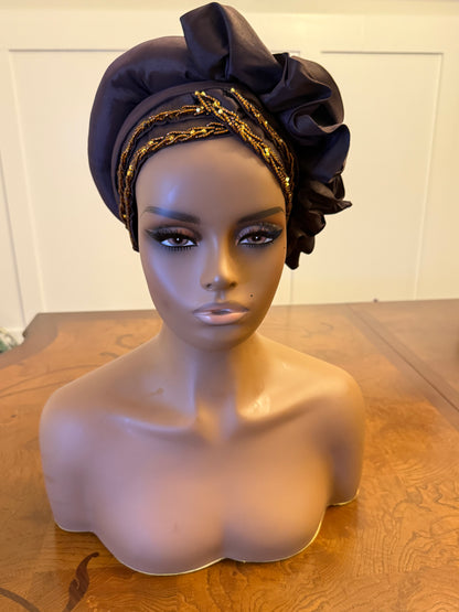 African Double Patterned Beaded Afro Adufe Turban/Hat/Cap
