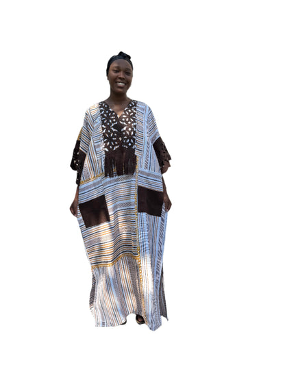 Special African Traditional Woven Aso-Oke/Kente Boubou Maxi Dress