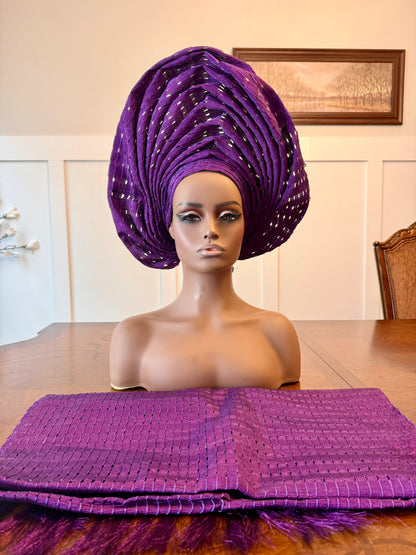 Traditional African Bridal Headgear/Head Tie Aso-Oke/Kente Auto Gele 2p Set Gele and Ipele