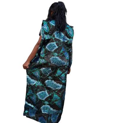 African Unique Rich Aunty Black Damask Brocade Boubou/Maxi Dress