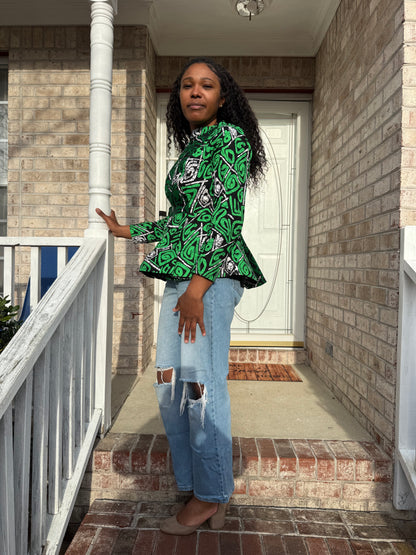 African Ankara Wax Print Long Sleeve Peplum Tops/Blouse