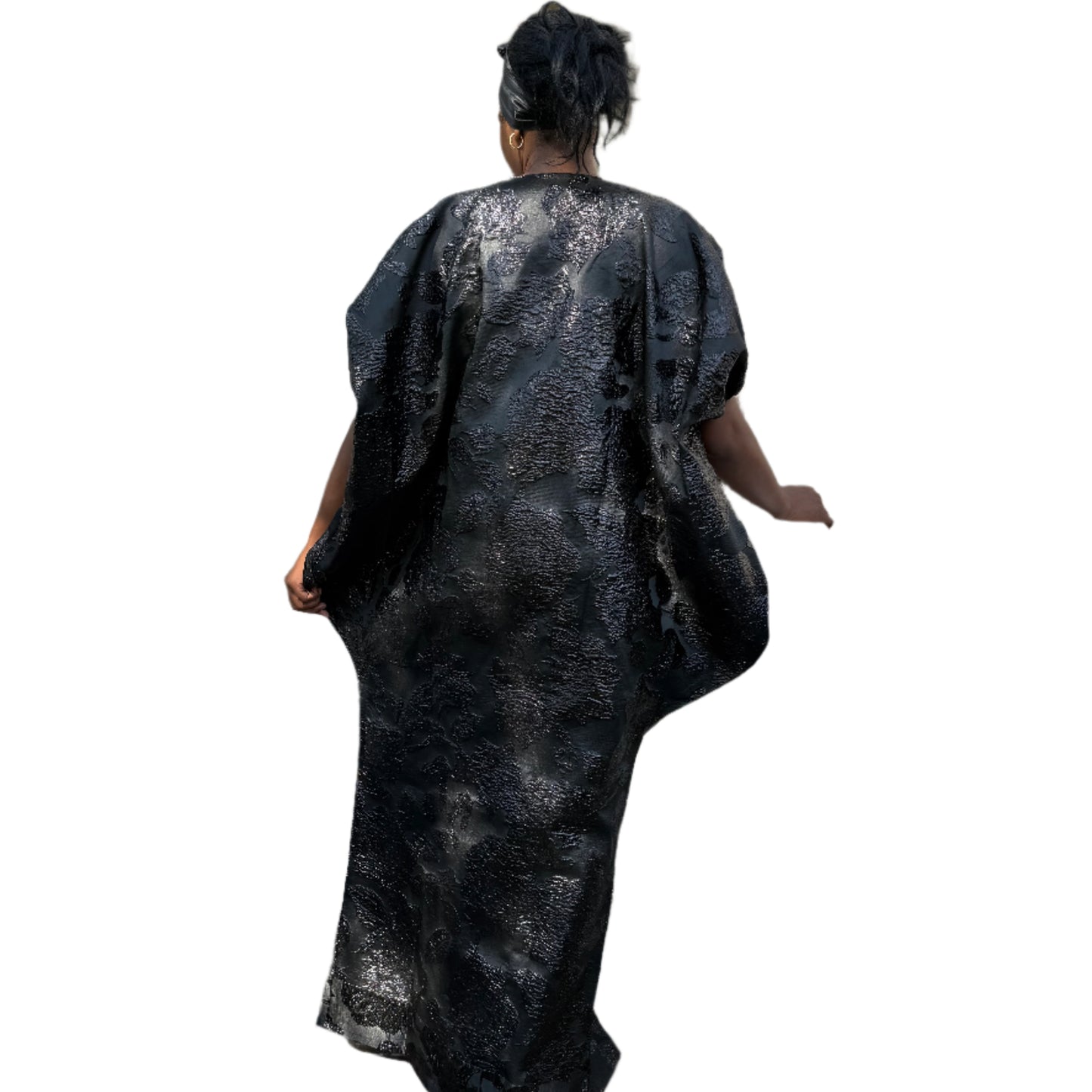African Unique Rich Aunty Black Damask Brocade Boubou/Maxi Dress