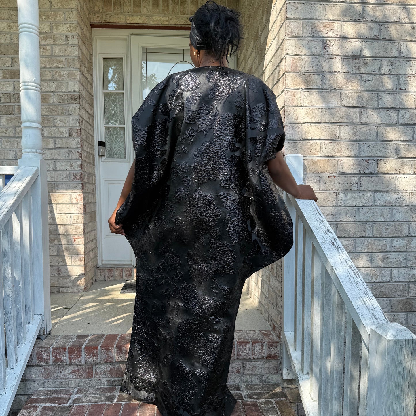 Luxury Gold and Black African European Damask Brocade Bubu Maxi Dress