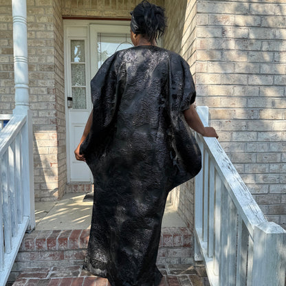 Luxury Gold and Black African European Damask Brocade Bubu Maxi Dress