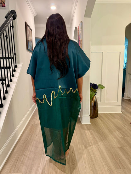 Modern Luxury 2 tone European Organza/Damask Brocade Bubu/Boubou Maxi Dress with inner wear