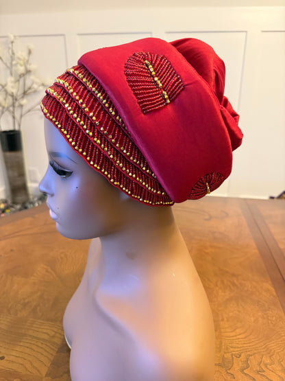 African 2/3 in 1p Hand Beaded luxury Turban