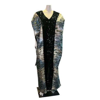 African Unique Damask Brocade with Sequins Boubou/Maxi Dress