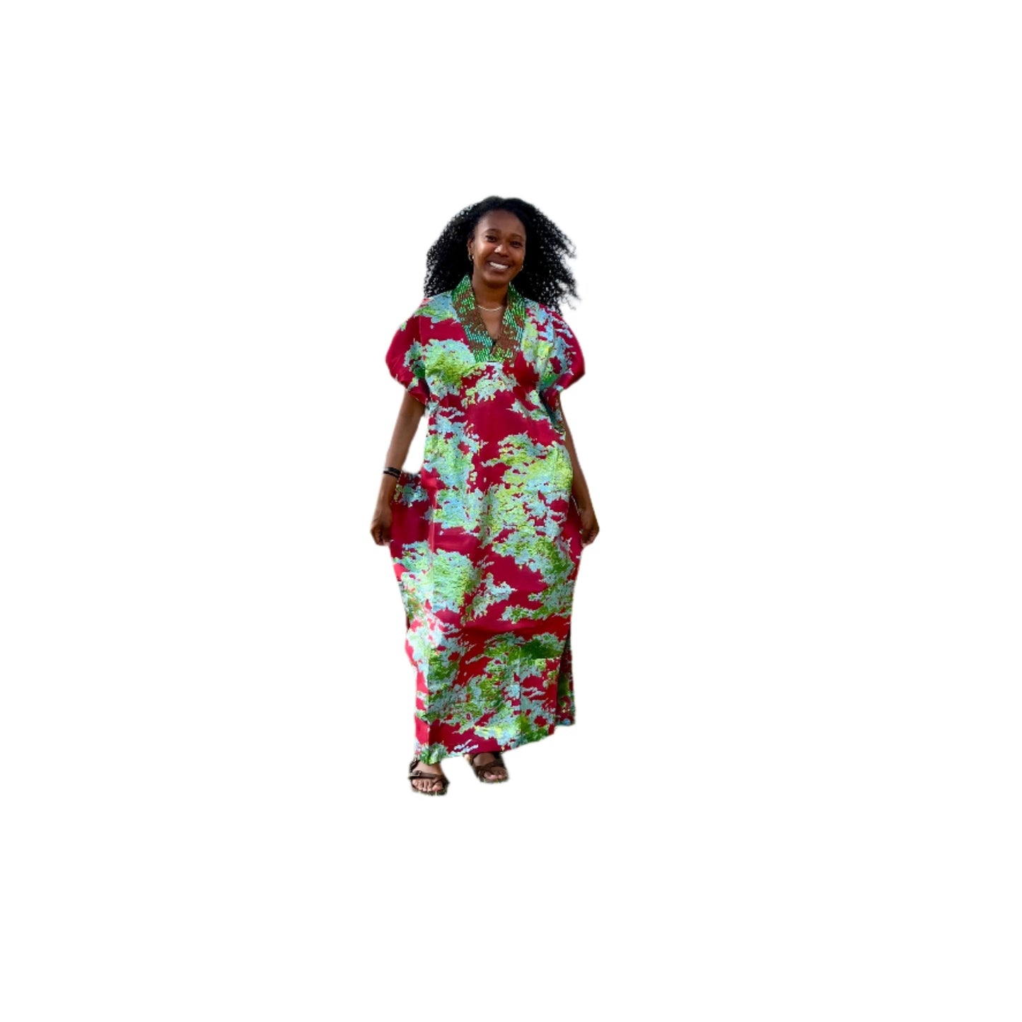 African Luxury Damask Brocade Abstract Pattern Bubu Maxi Dress
