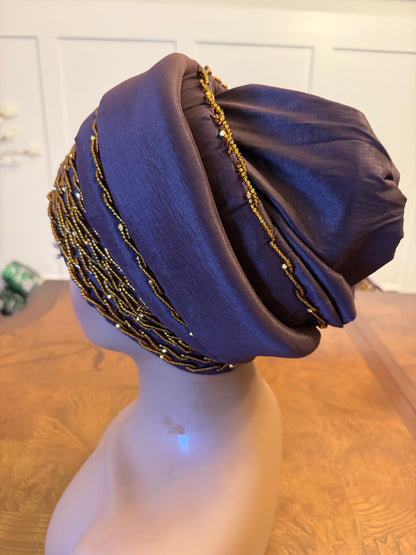 African 2/3 in 1p Hand Beaded luxury Turban