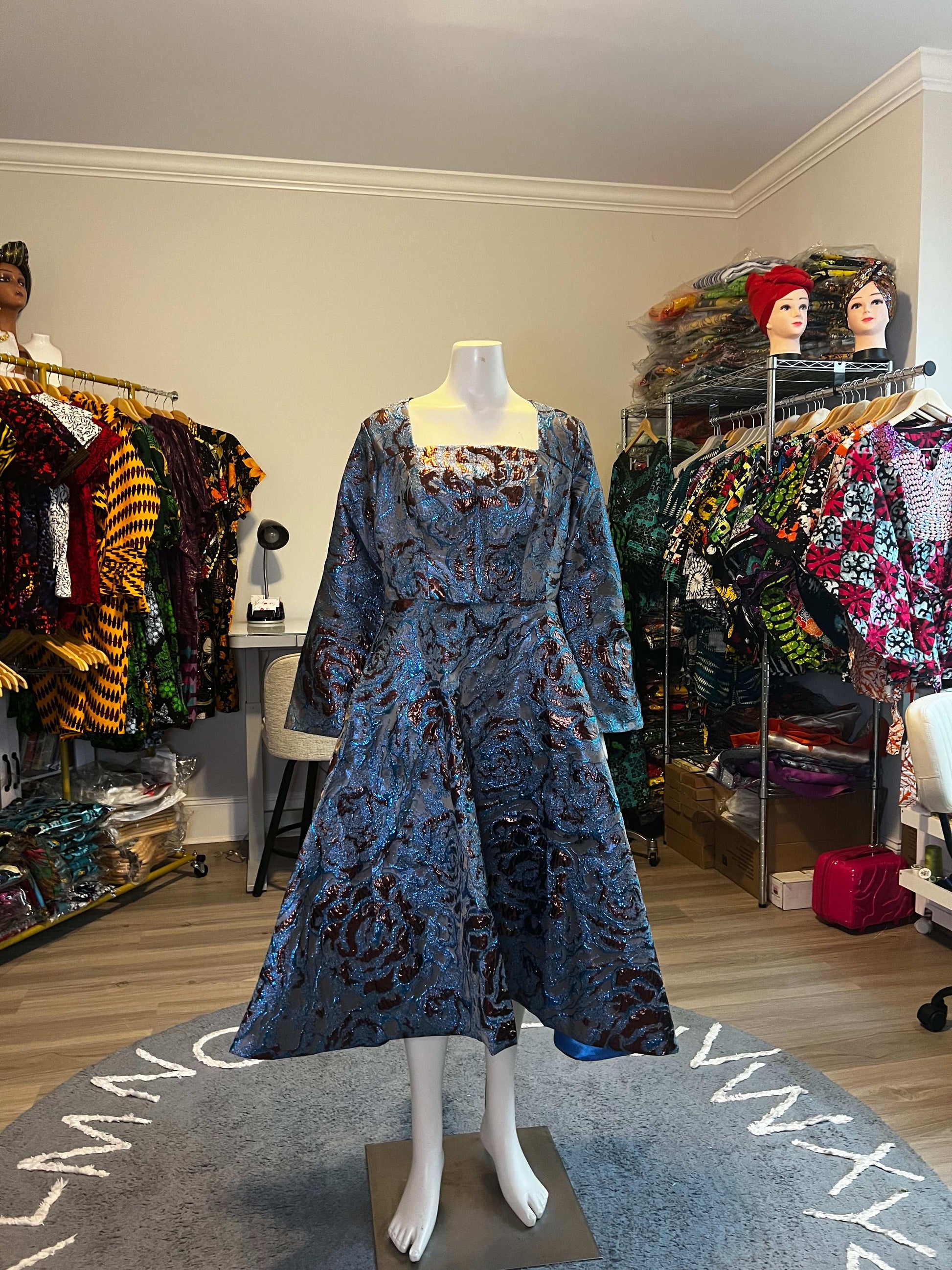 Afro Hodiah Modern Damask Brocade Dress