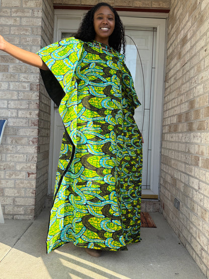 African Ankara Wax Print Basket Neck Bubu Dress Uniquely Designed