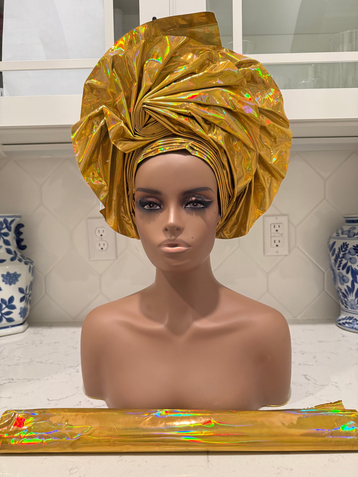 African Unique Liquid Metallic Auto Gele 2p Set