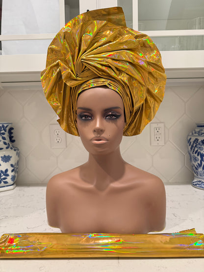 African Unique Liquid Metallic Auto Gele 2p Set