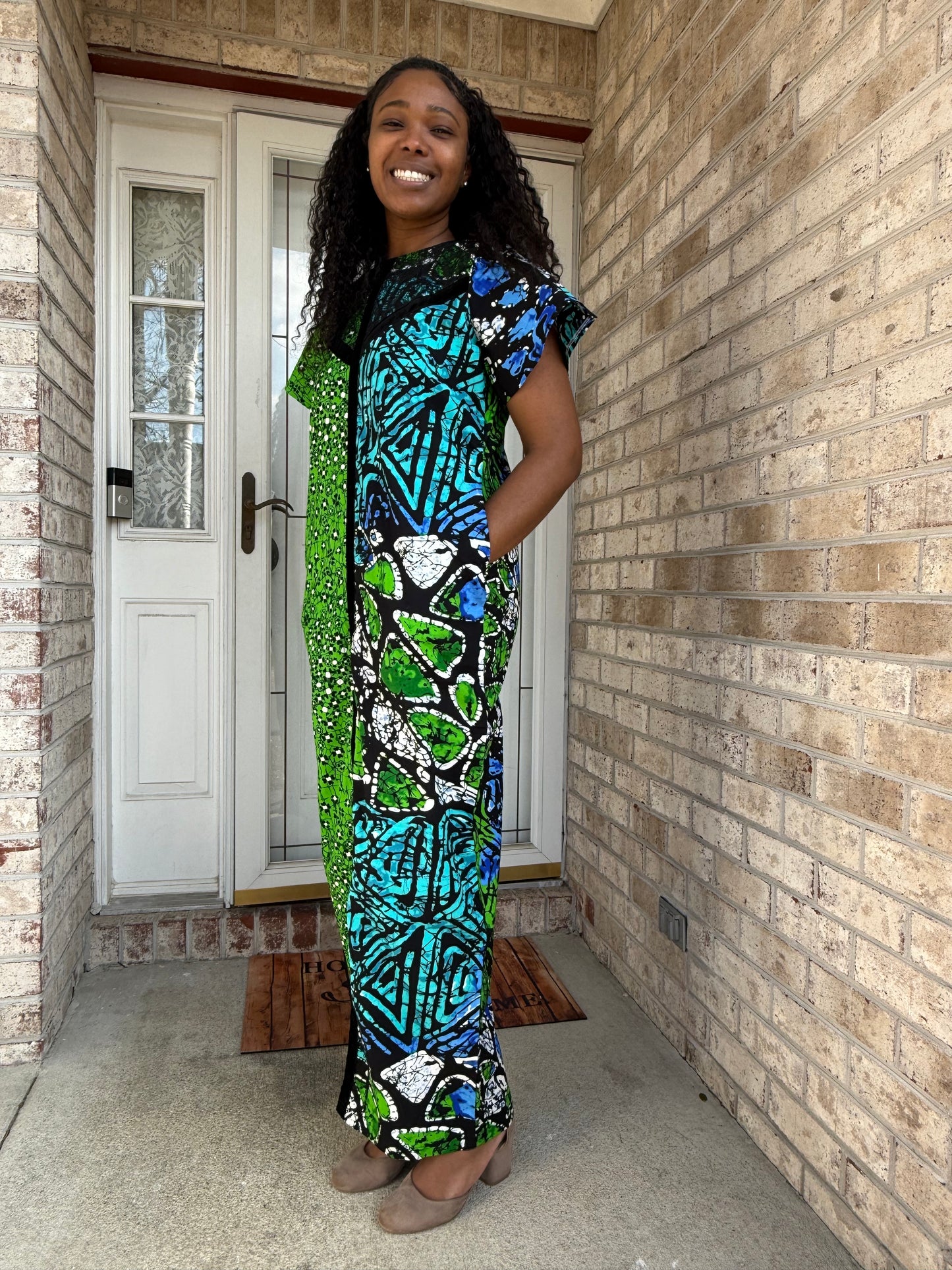 African Ankara Wax Print Double Pattern A Line Dress
