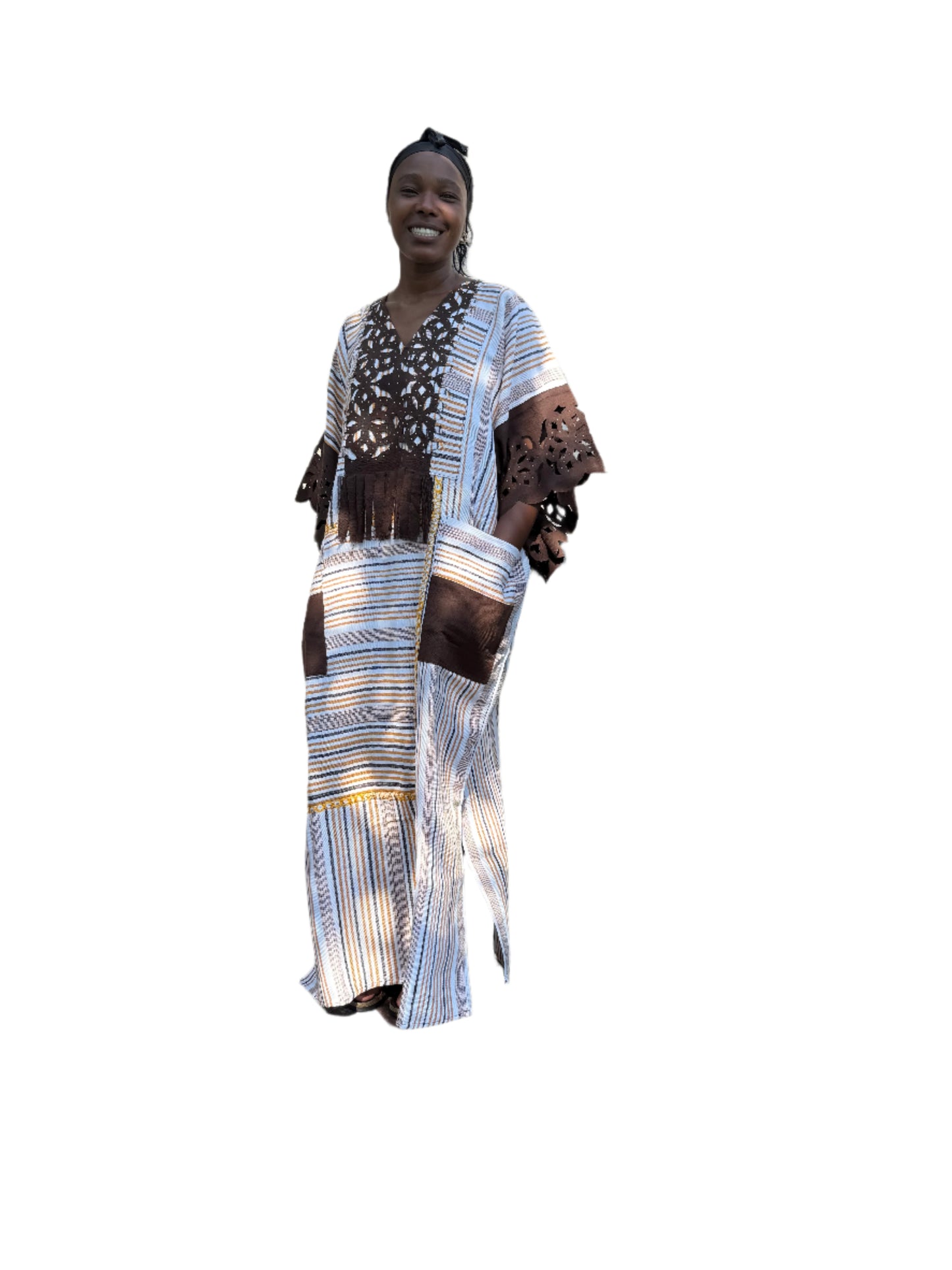 Special African Traditional Woven Aso-Oke/Kente Boubou Maxi Dress