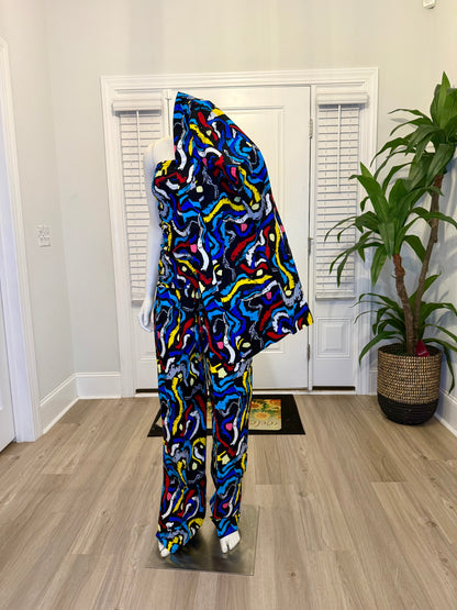 Modern African Ankara Wax Print Afro Evelyn 3p Women Pant Set