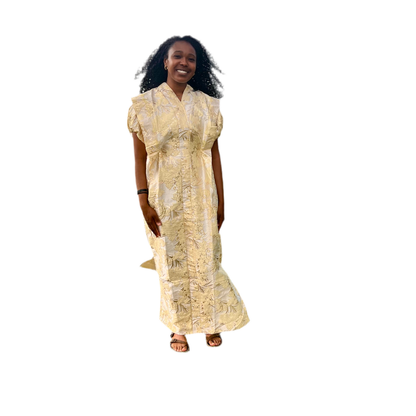 Luxury Gold and Black African European Damask Brocade Bubu Maxi Dress