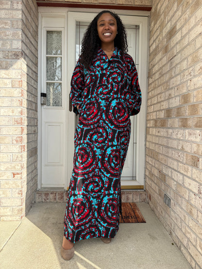 African Ankara Wax Print A Line Collar Dress