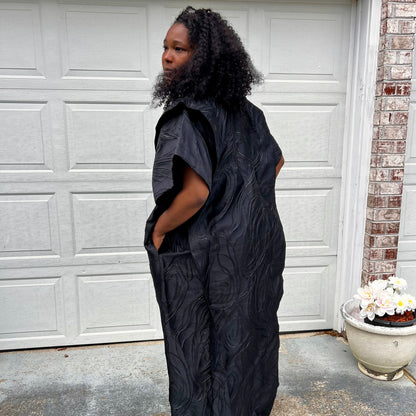 African Unique Rich Aunty Black Damask Brocade Boubou/Maxi Dress