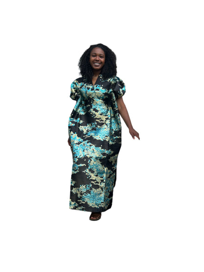 African Luxury Damask Brocade Abstract Pattern Bubu Maxi Dress