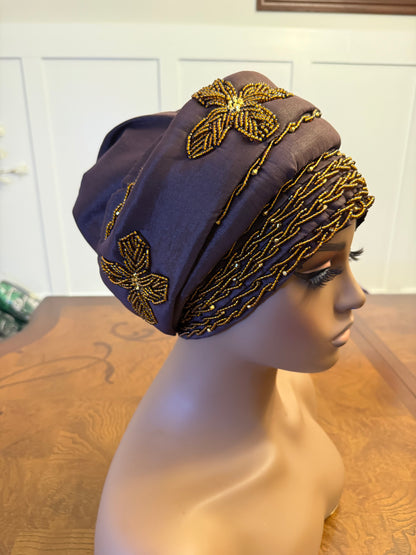 African 2/3 in 1p Hand Beaded luxury Turban