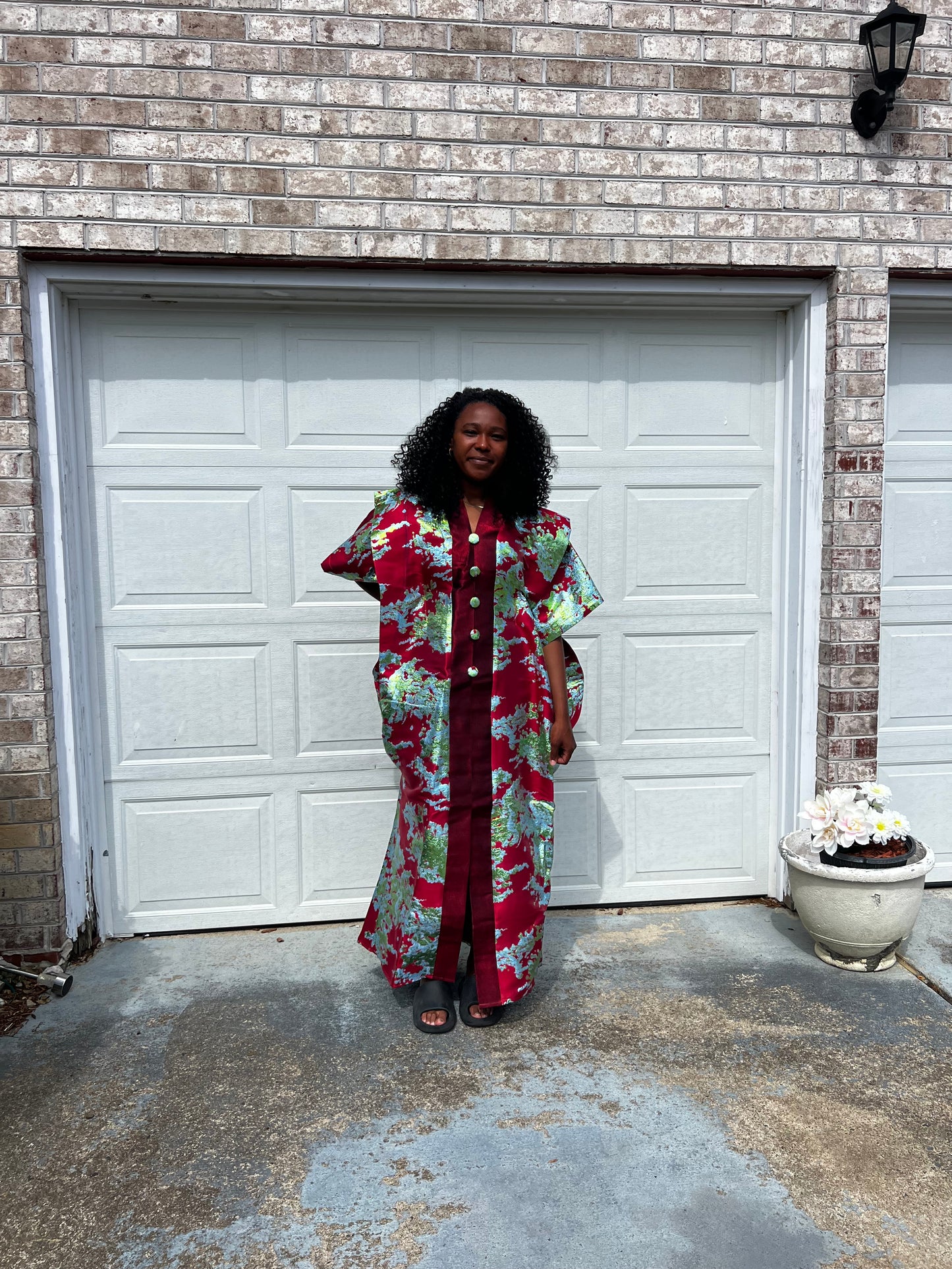 African Luxury Damask Brocade Abstract Pattern Bubu Maxi Dress
