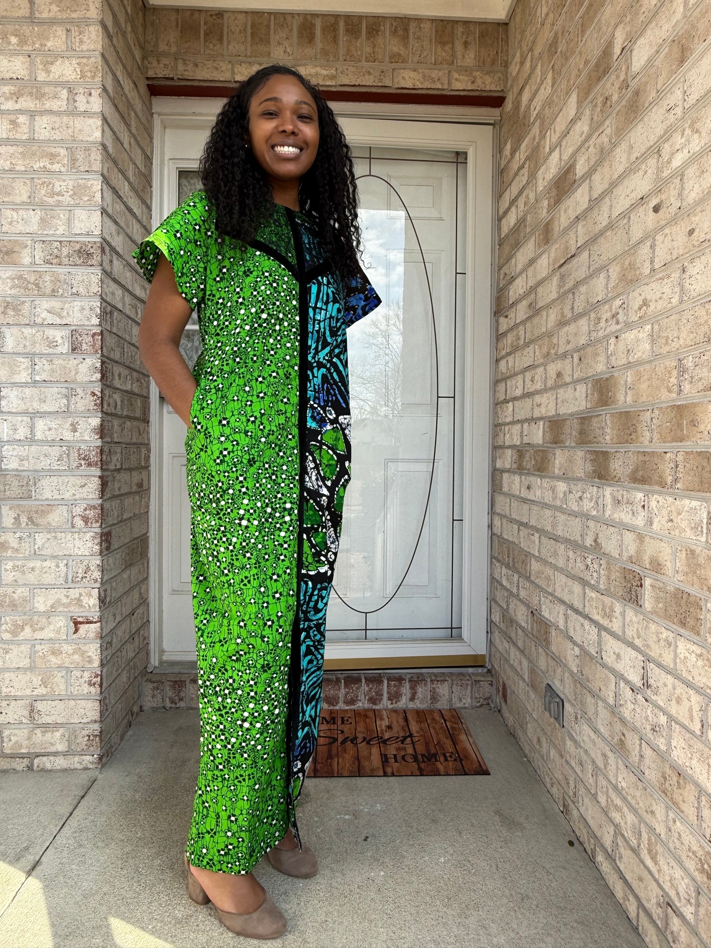 African Ankara Wax Print Double Pattern A Line Dress