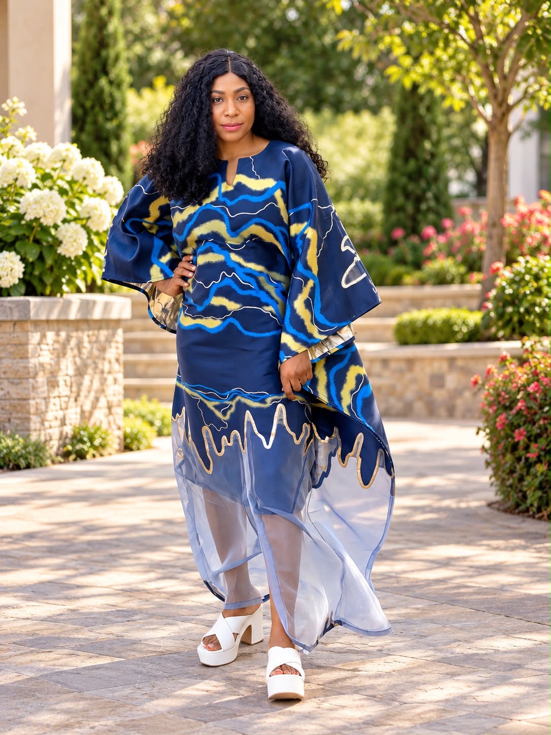 Modern Organza Damask Brocade Maxi Boubou Dress