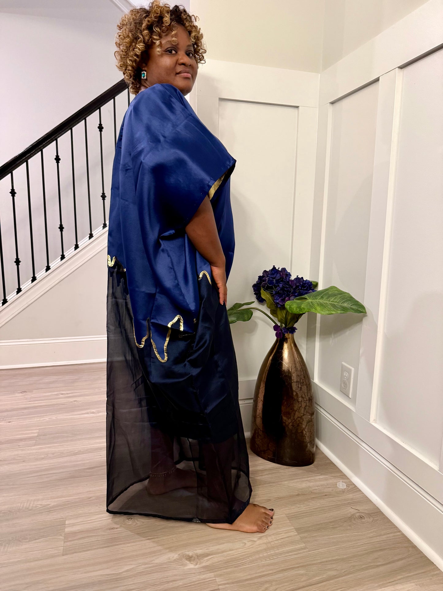 Modern Luxury 2 tone European Organza/Damask Brocade Bubu/Boubou Maxi Dress with inner wear