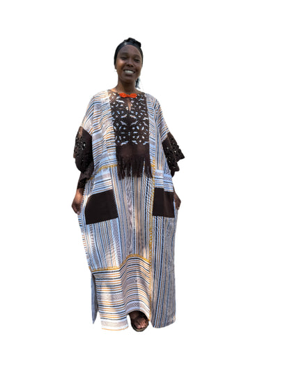 Special African Traditional Woven Aso-Oke/Kente Boubou Maxi Dress