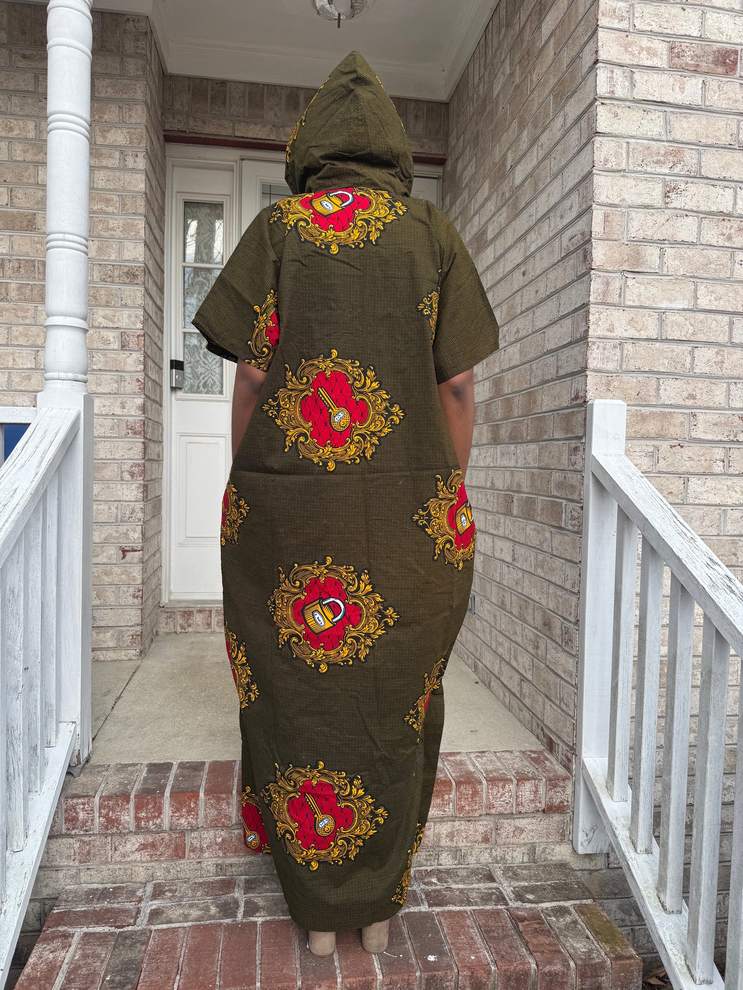 Modern African Ankara Wax Print Hooded Dress with Glittery stones