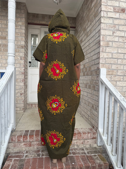 Modern African Ankara Wax Print Hooded Dress with Glittery stones