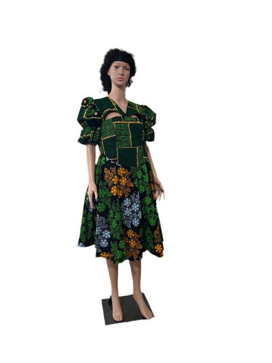 Afro Green Mixed Dress