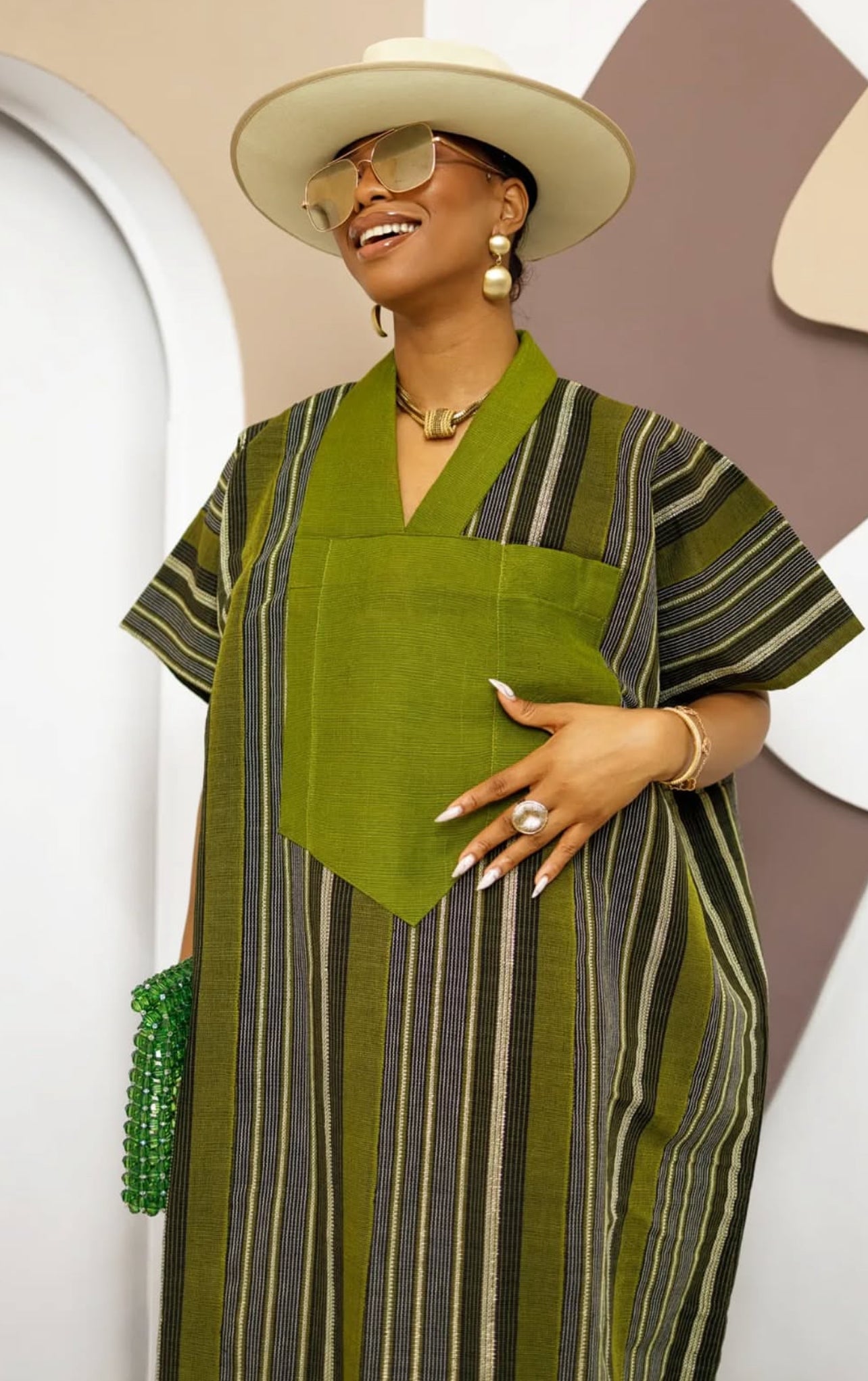 Special Green African Traditional Woven Aso-Oke/Kente Dress