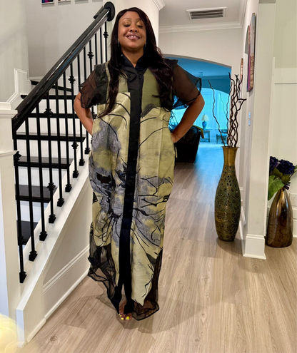 Luxury African Modern European Organza Brocade Bubu/Boubou Maxi Dress with Inner wear