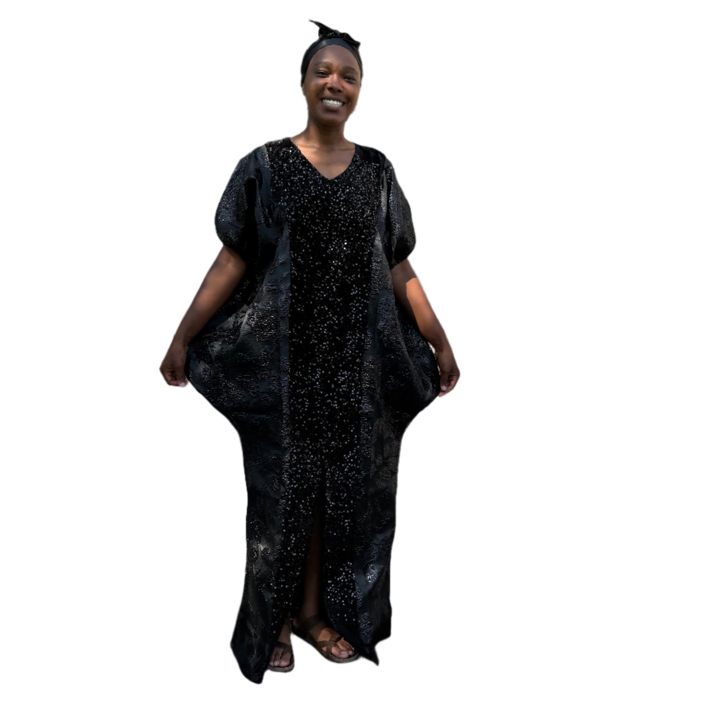 African Unique Rich Aunty Black Damask Brocade Boubou/Maxi Dress