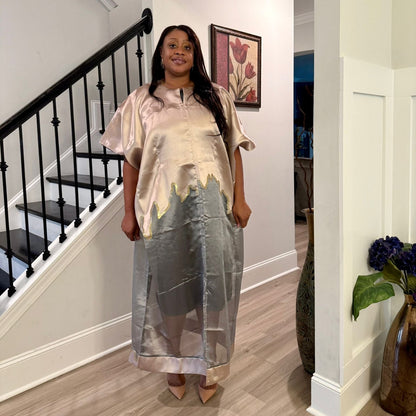 Modern Luxury 2 tone European Organza/Damask Brocade Bubu/Boubou Maxi Dress with inner wear