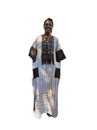 Special African Traditional Woven Aso-Oke/Kente Boubou Maxi Dress
